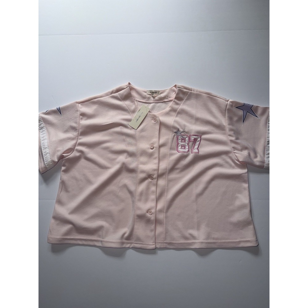 No Comment Women XL Pink Baseball Jersey 87 Star Sleeve Sports Varsity Cute NWT